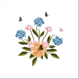 Aesthetic Butterflies on Flowers illustration Posters and Art